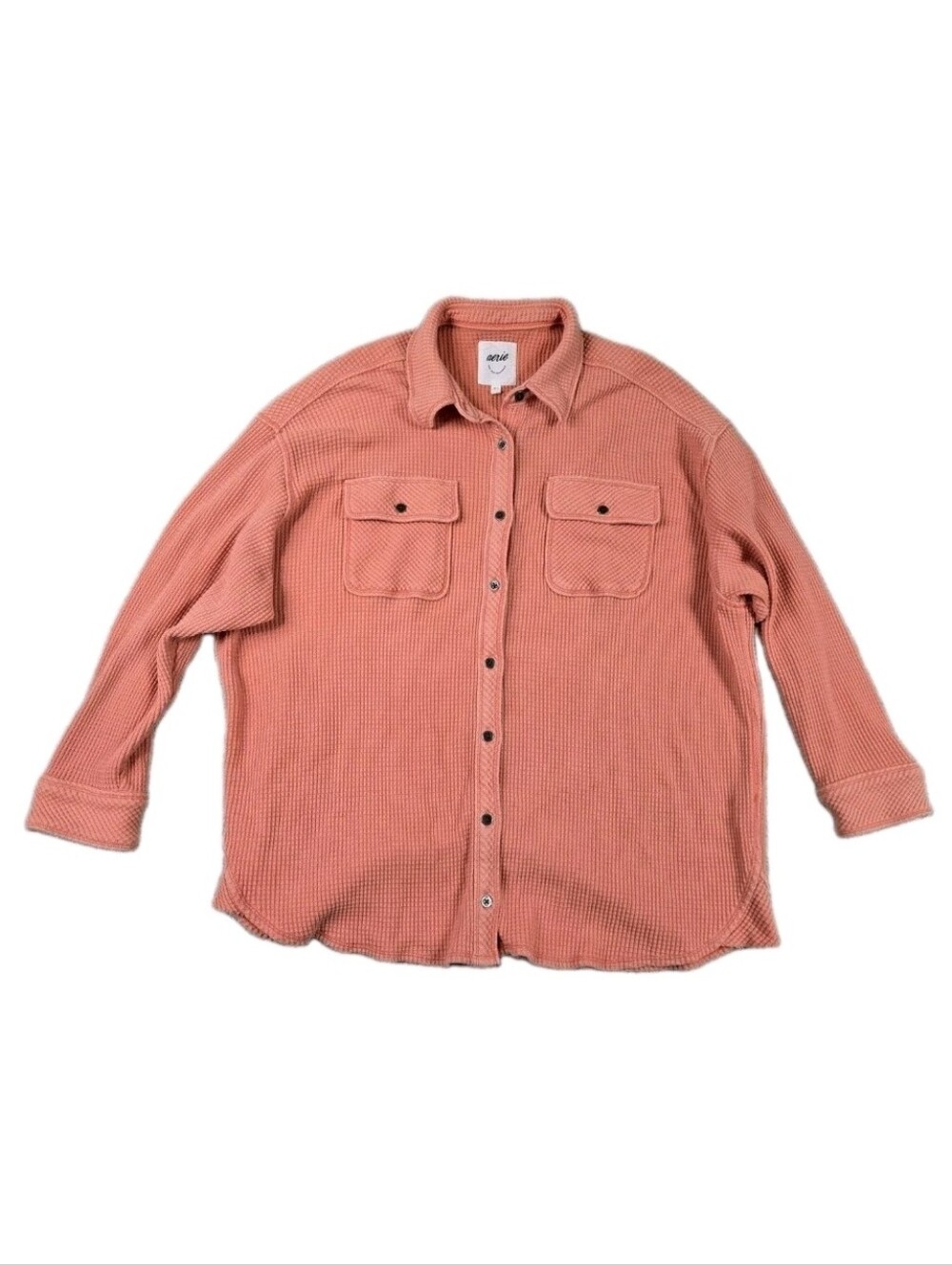 Aerie Waffle Knit Shacket Oversized Small Top Peach Button Up Tunic Shirt Beach